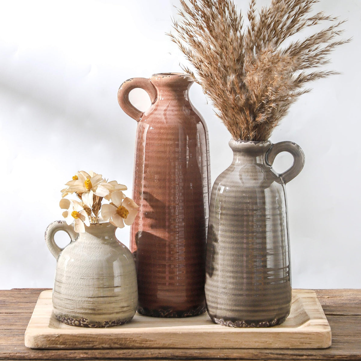 Ceramic Vases Set of 3 Neutral Rustic Farmhouse Vase with - ooit Official Imagery - 1