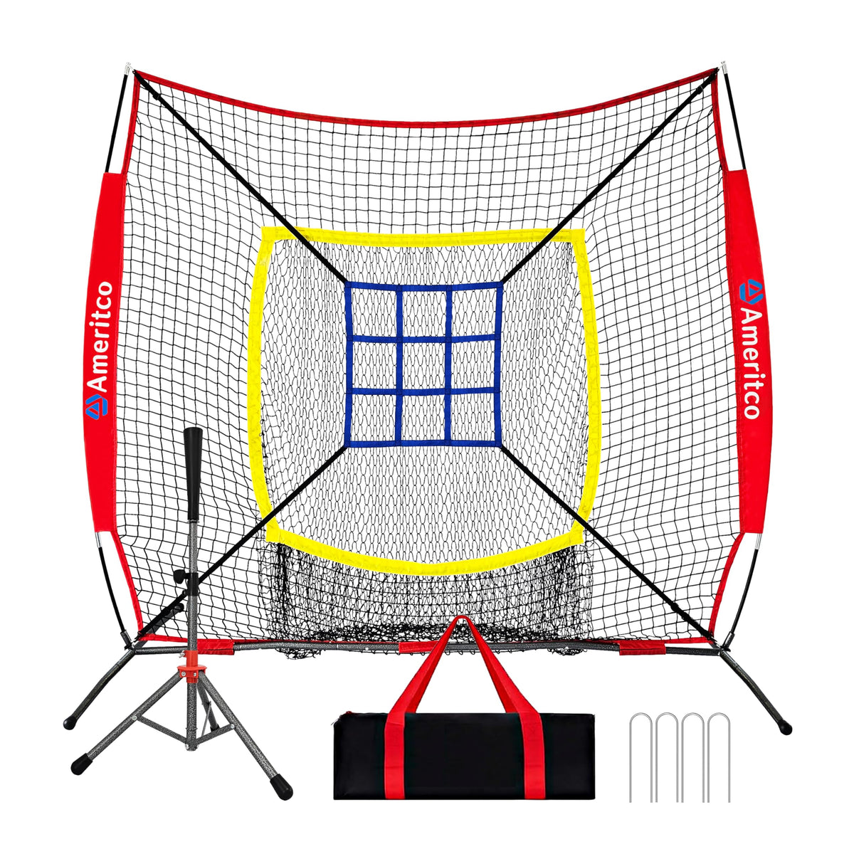 Baseball Net 7x7ft Baseball Practice Net with Tee and Target - Ameritco Official Imagery - 2