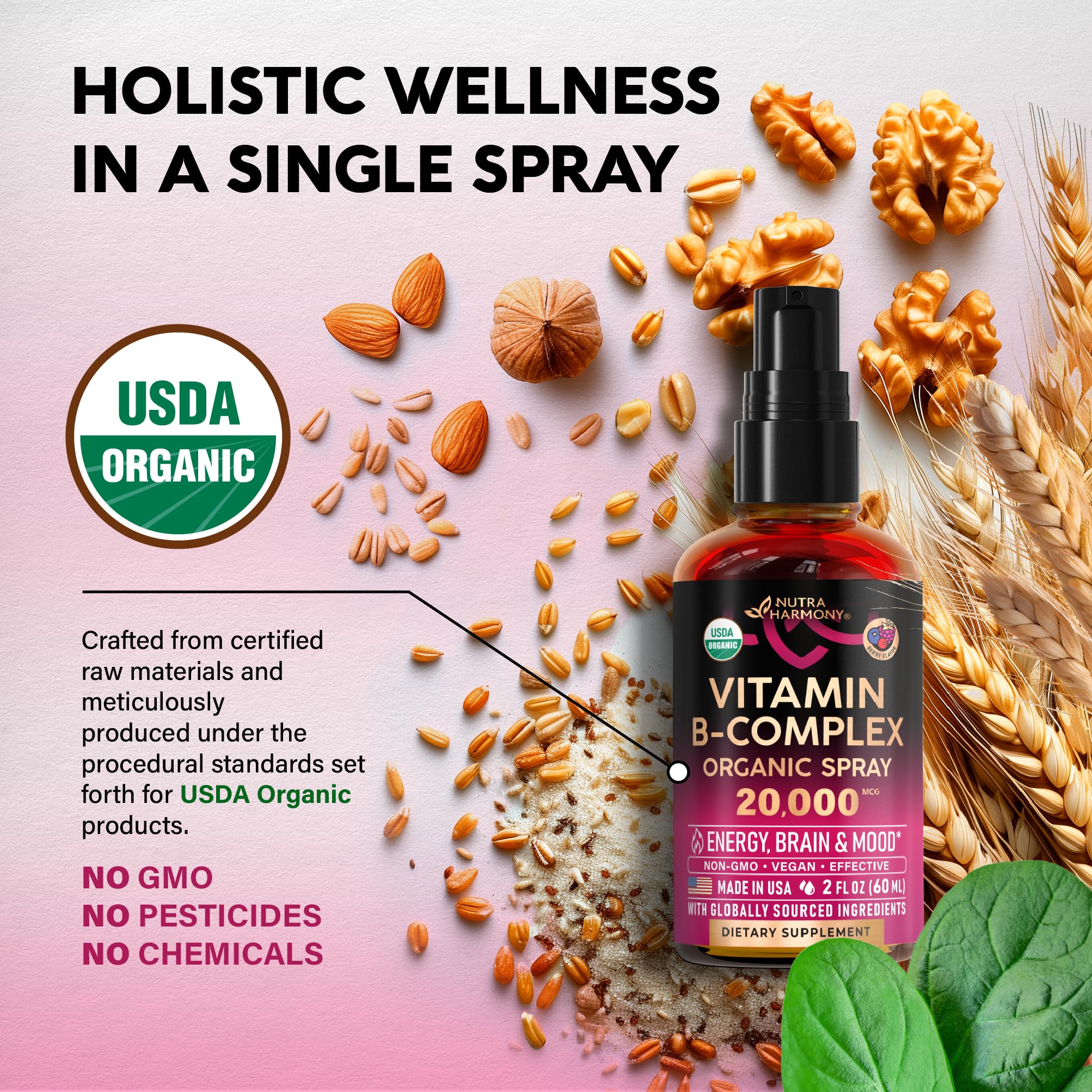 USDA Organic Vitamin B Complex 20000mcg - NUTRAHARMONY Official Imagery - 5