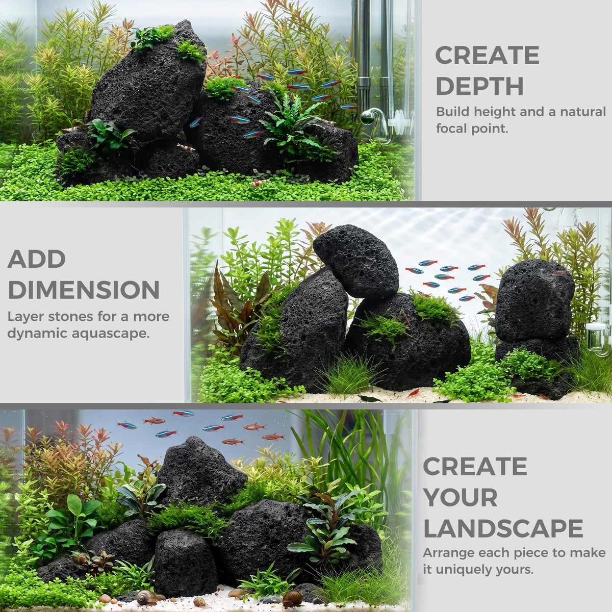 2 2 8 1 Inches Natural Black Lava Rock 5 PCS Mixed Sizes - FISCAPE Official Imagery - 5