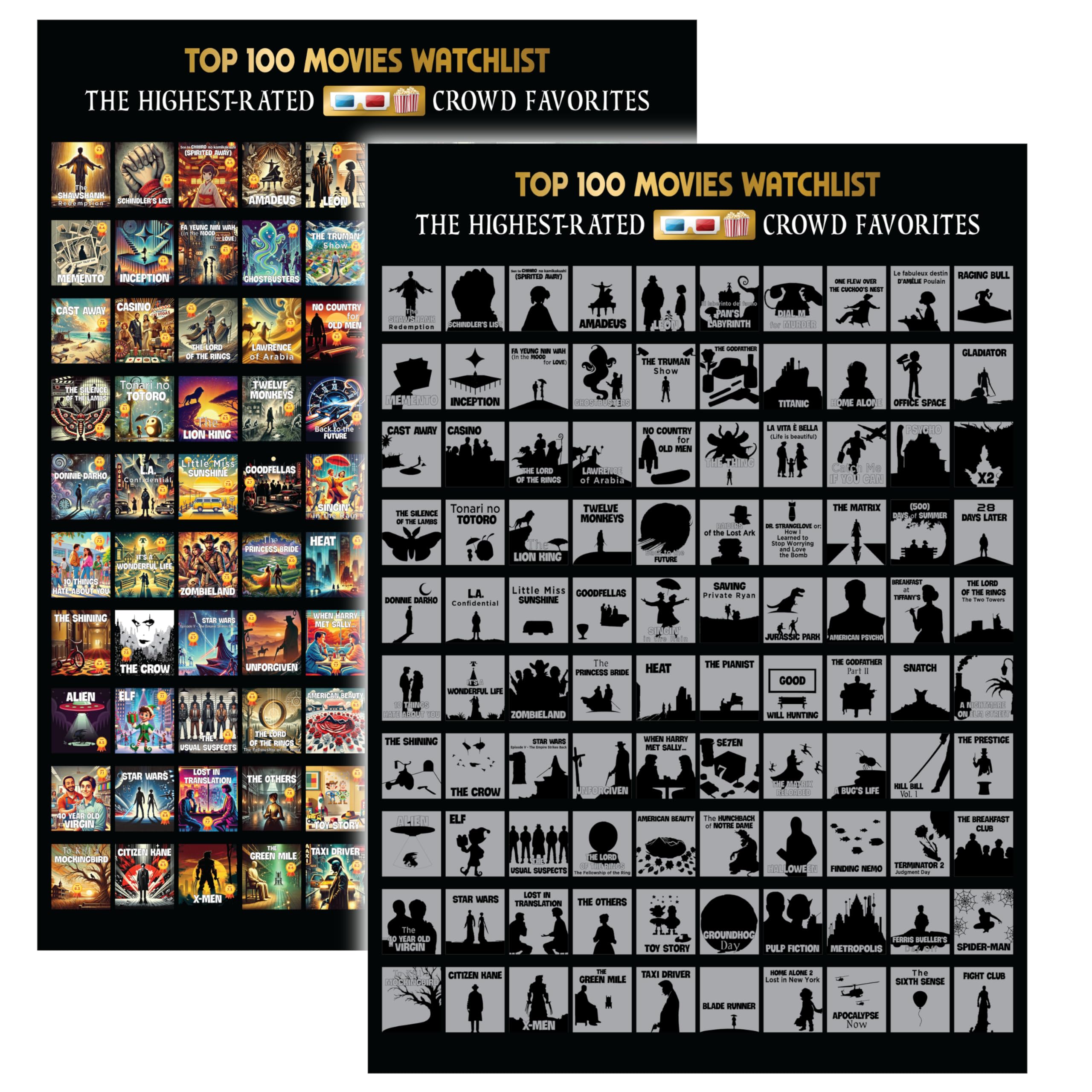 Scratch Off Movie Poster 100 Films IMDB Bucket List Challenge - Product Imagery
