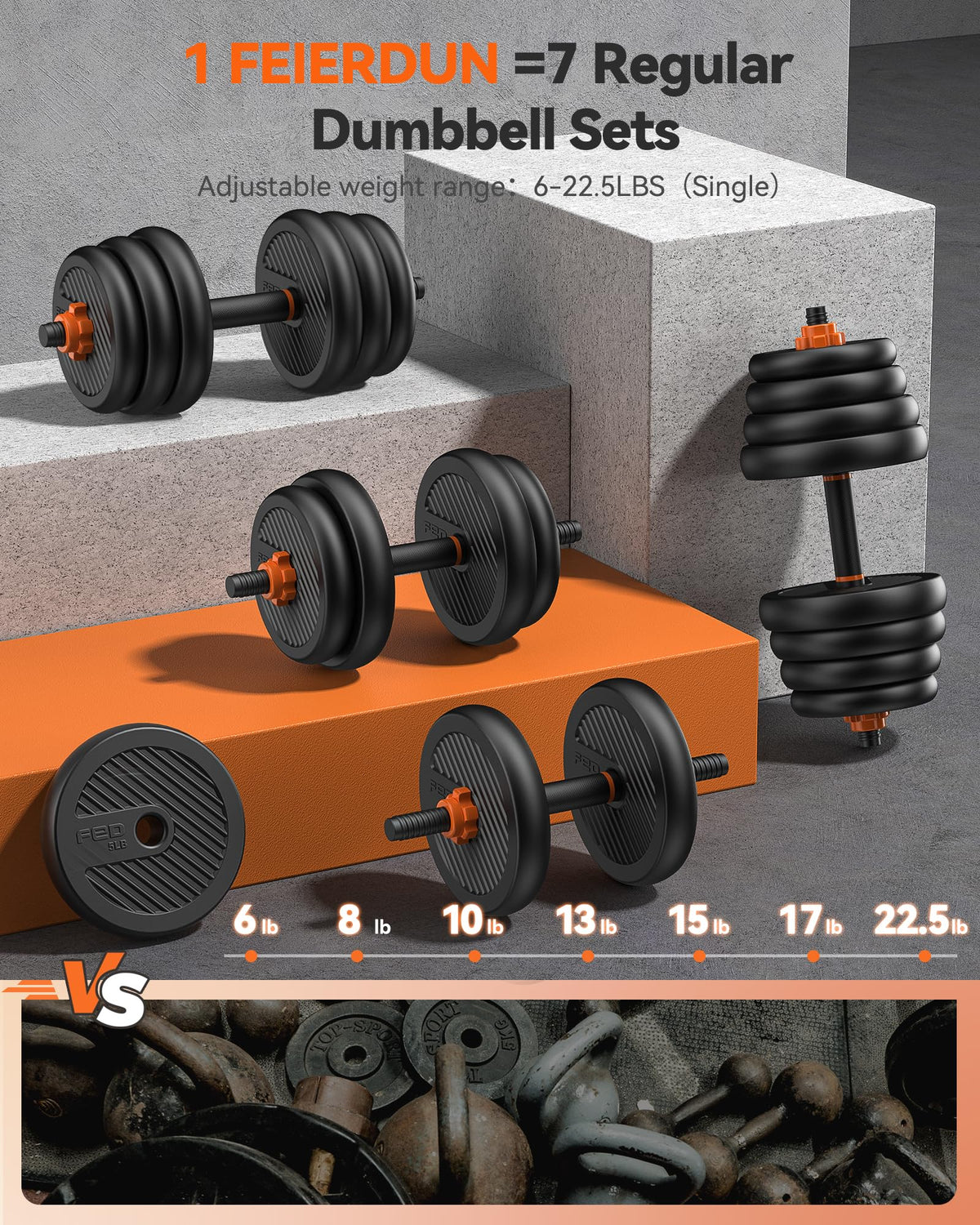 FEIERDUN DS2 Adjustable Dumbbells 20 30 40 45 70 90lbs Free - FEIERDUN Official Imagery - 4