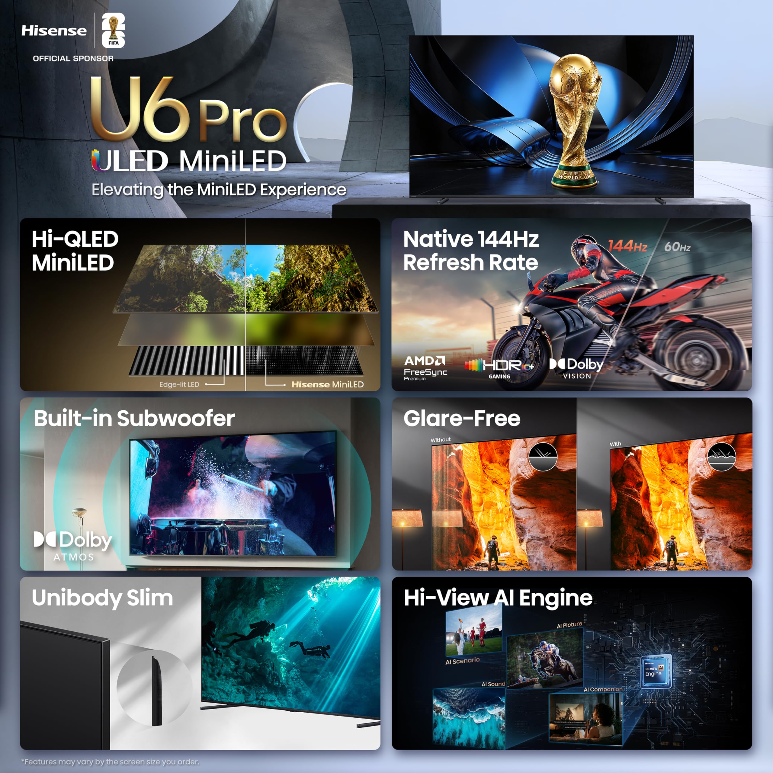 Hisense 100" U6 Pro Series Mini‑LED ULED 4K UHD HDR Gaming AI Sma - Hisense Official Product View 4