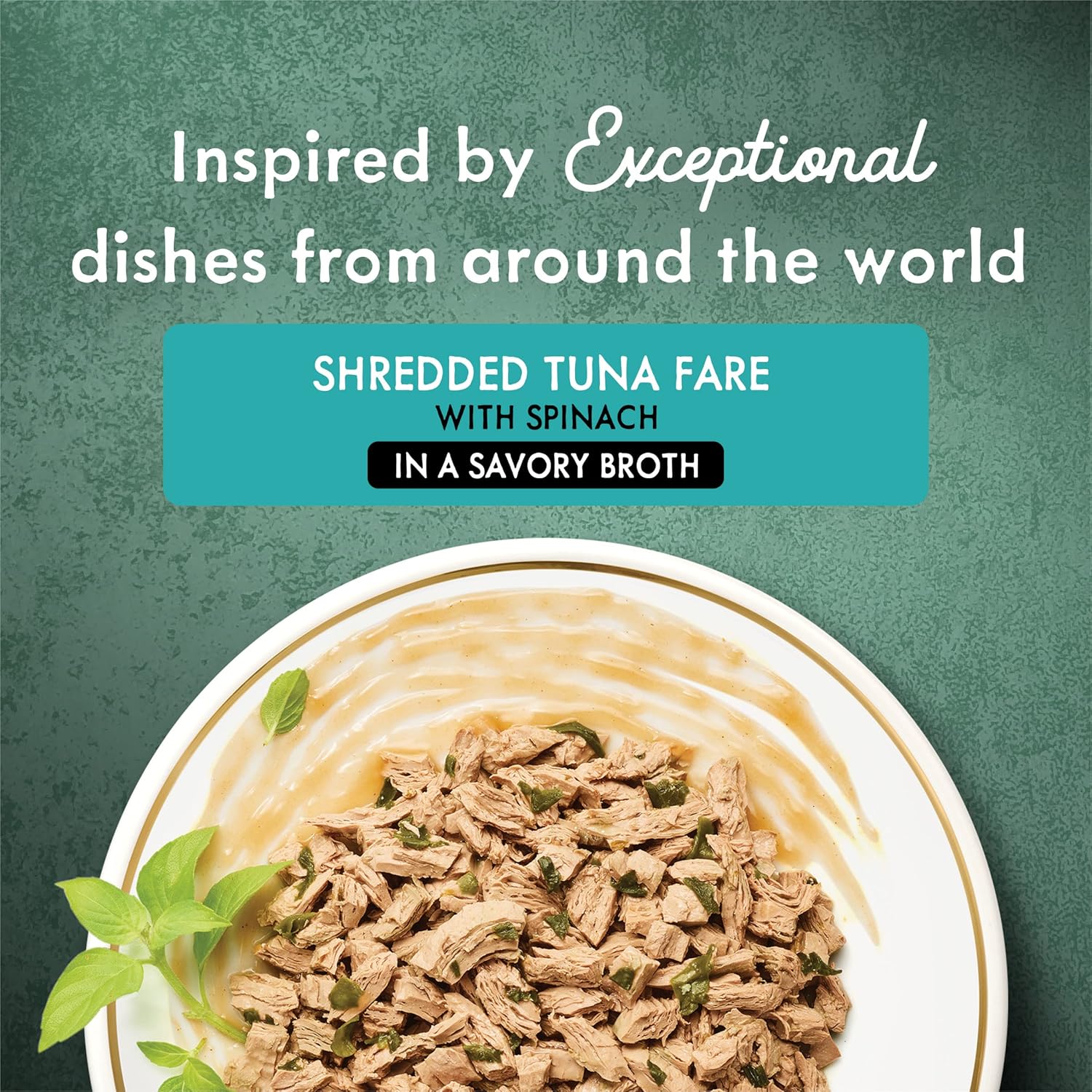 Cans of Fancy Feast Medleys wet cat food with shredded tuna, spinach, and broth, arranged in a pack of 24 3 oz. cans.