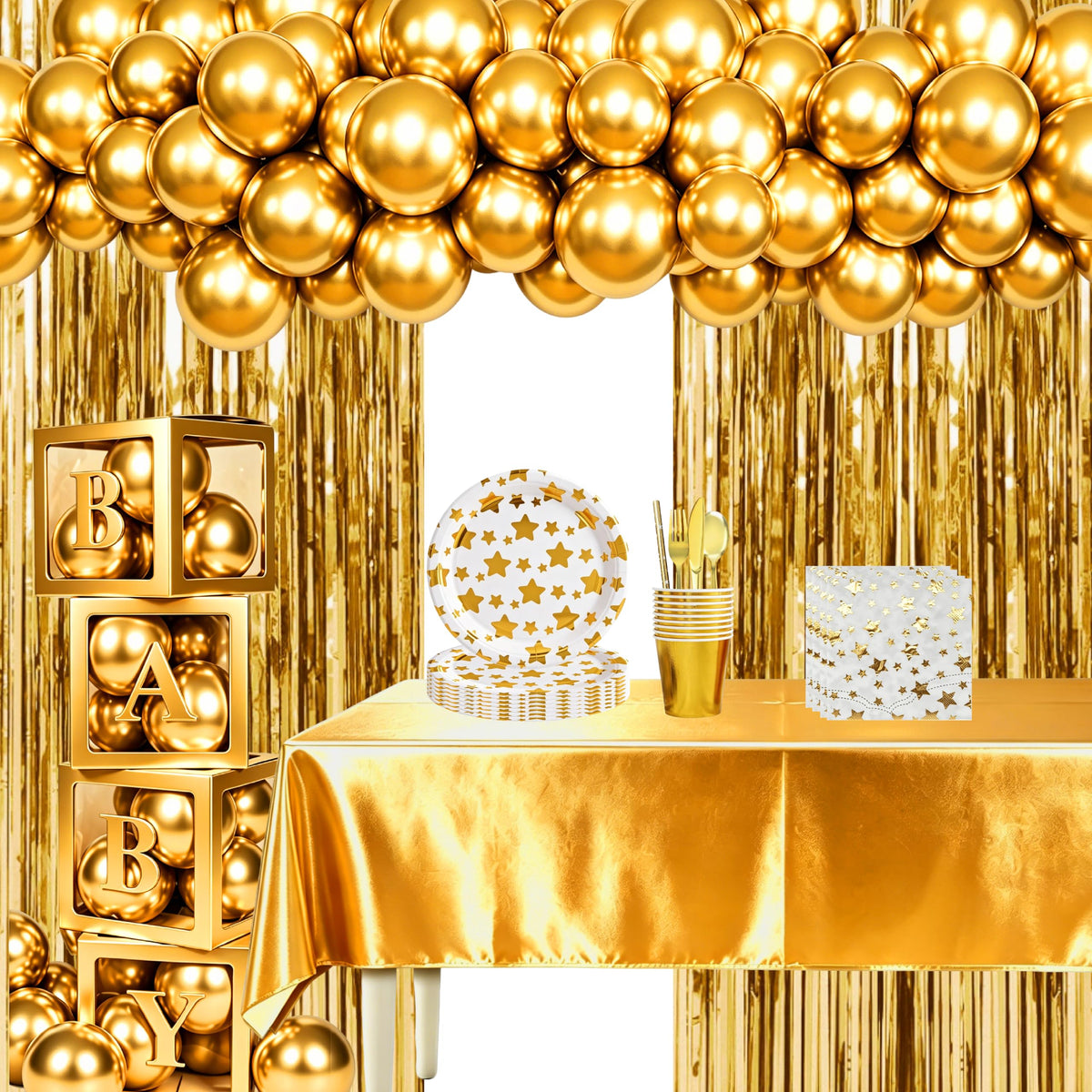 283PCS Gold Star Stamping Disposable Party Tableware Set for - ZSYFXT Official Imagery - 1