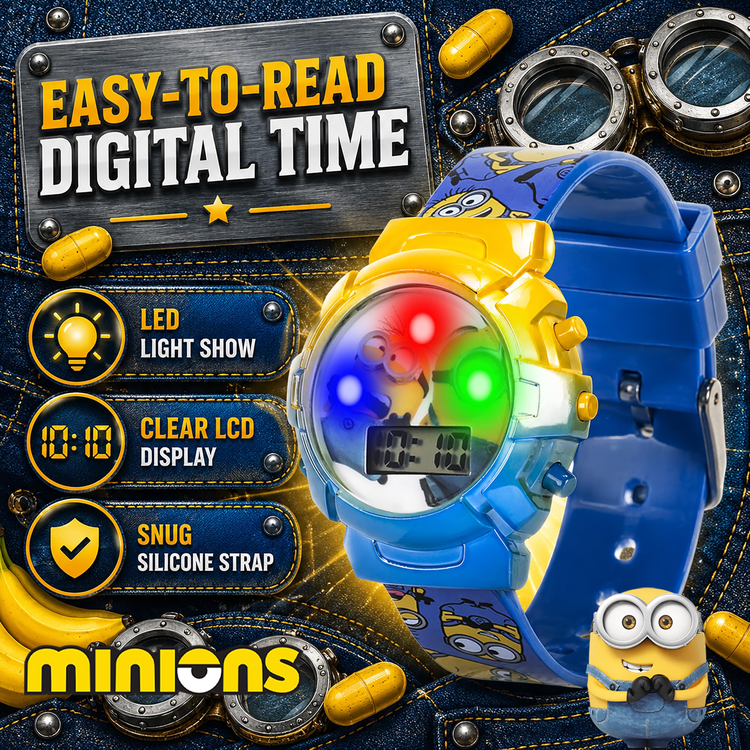 Accutime Minions Kids Watch – Flashing Dial Lights, LCD Display, Adjus - View 4