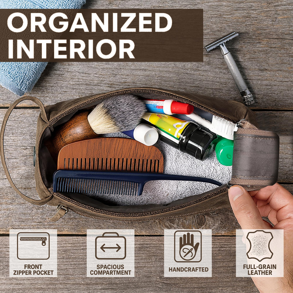 Leather Toiletry Bag for Men - RUSTIC TOWN Official Imagery - 7