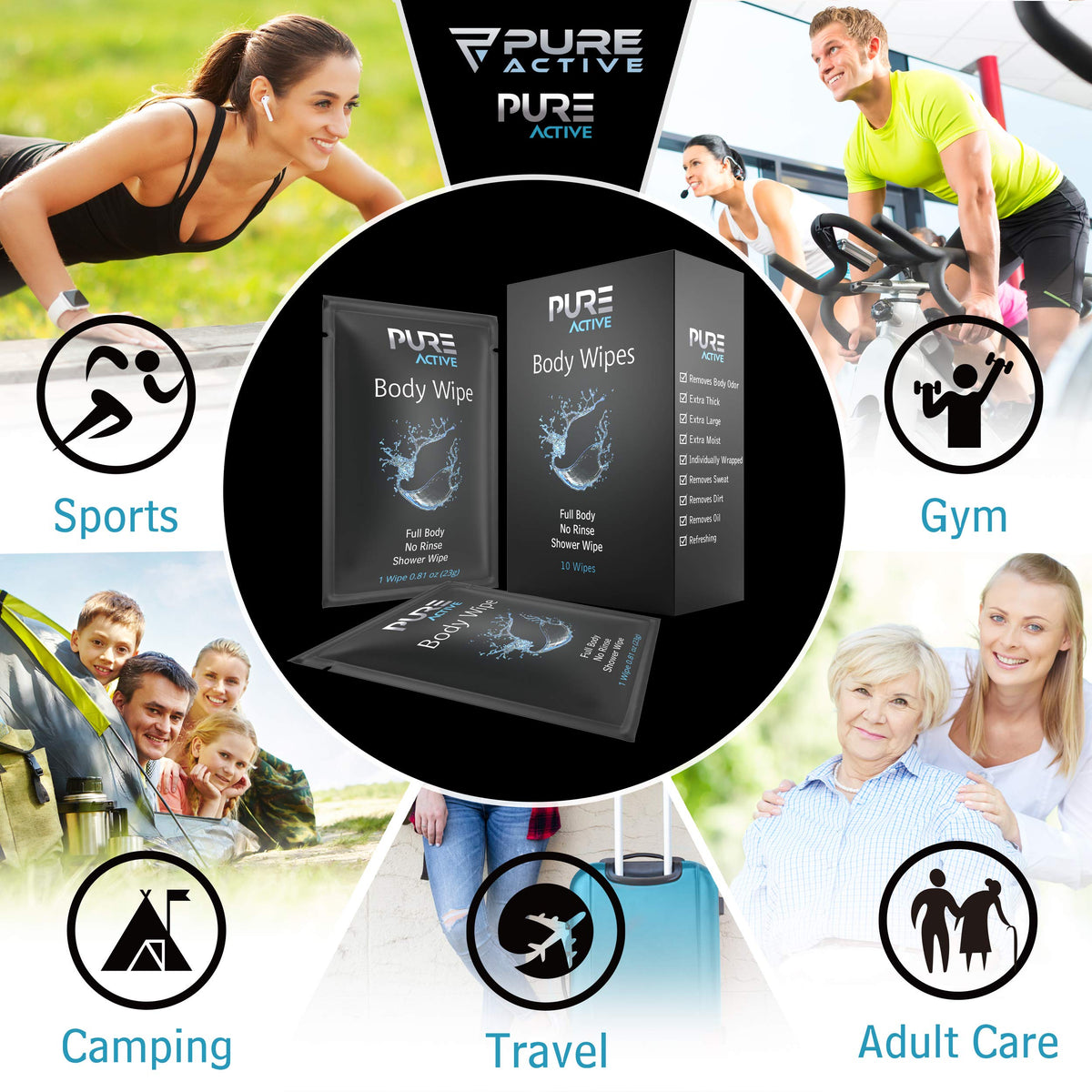 Shower Body Wipes 40 Individually Wrapped Personal Hygiene - Pure Active Official Imagery - 4