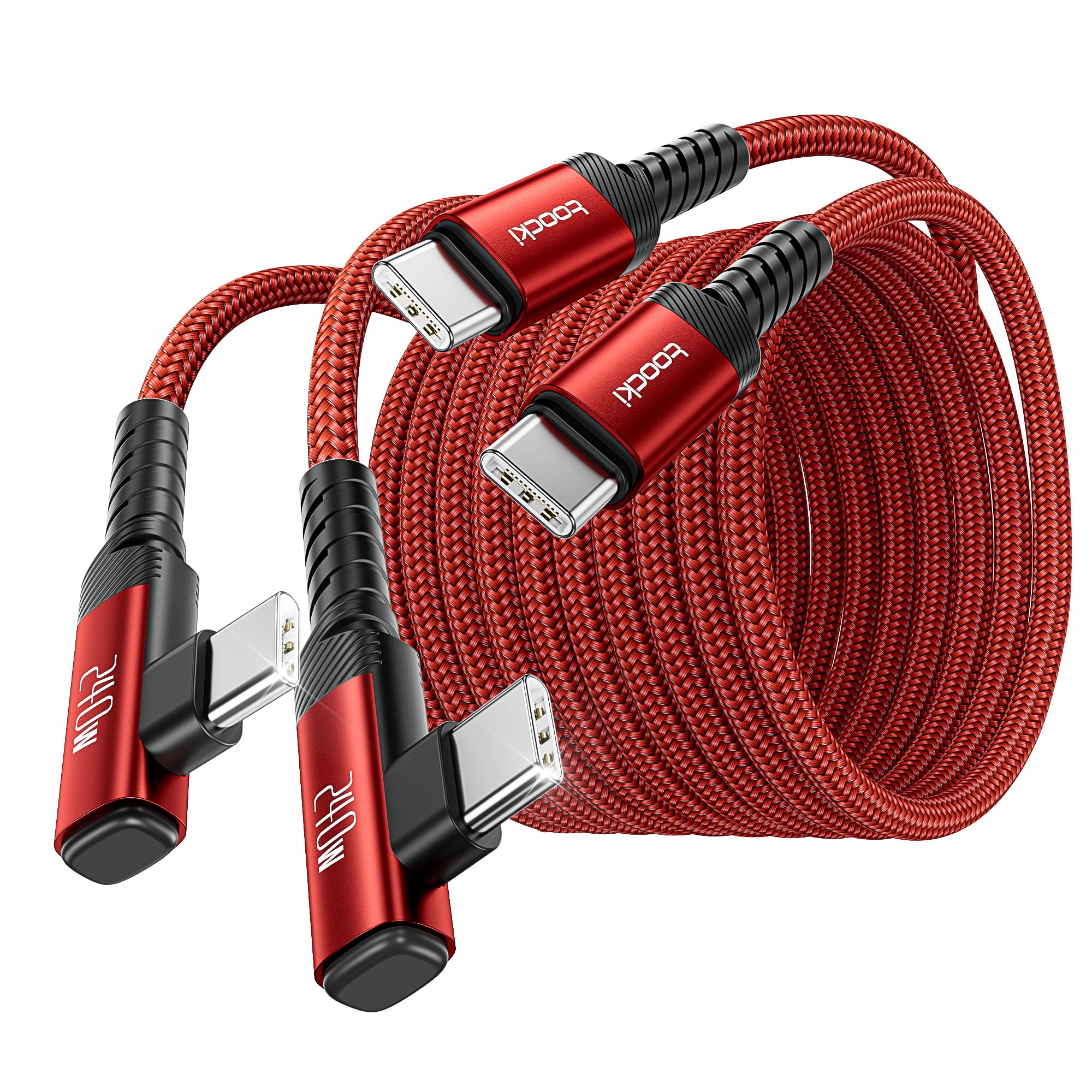 toocki 240W USB-C Cable 2-Pack 10ft | Fast Charging Red