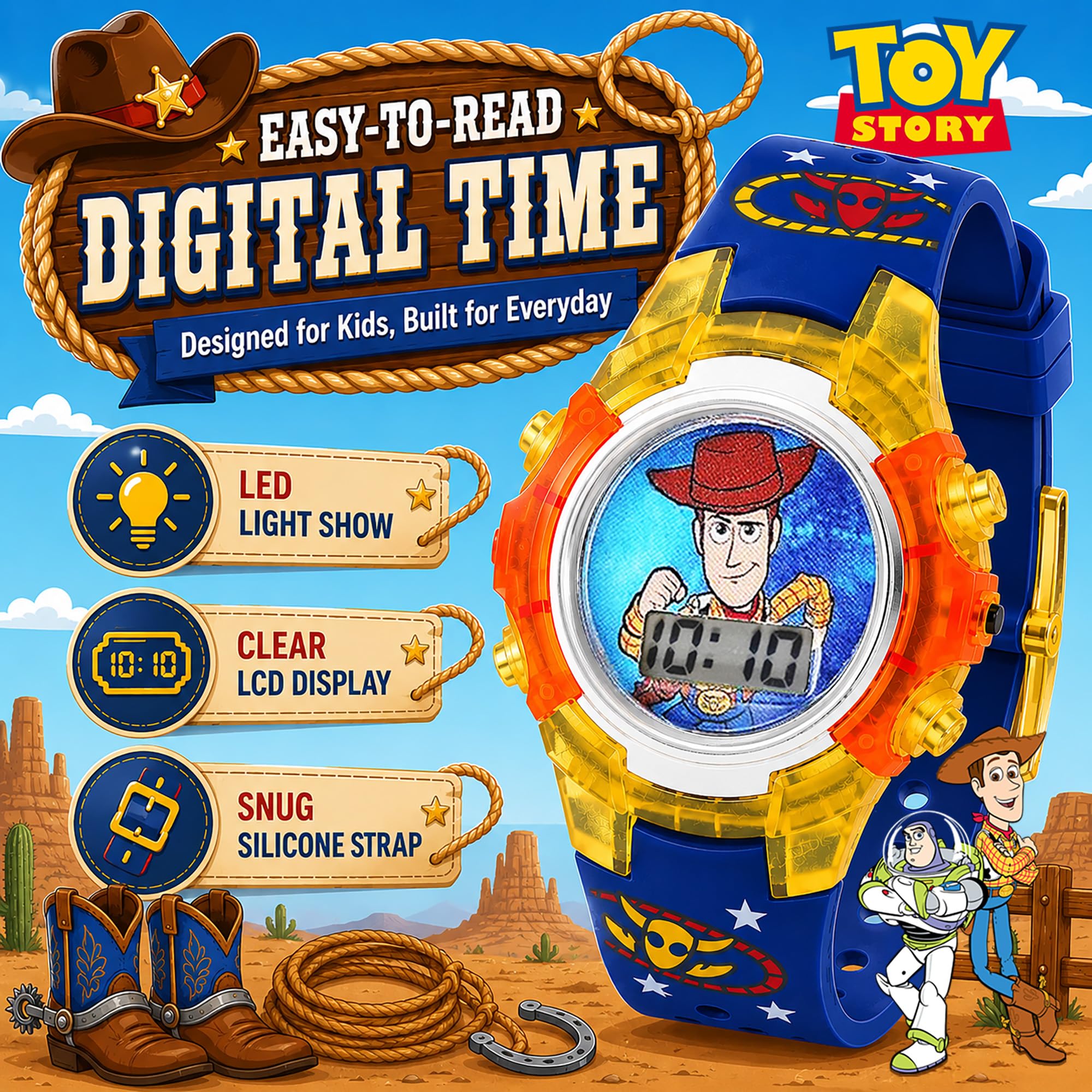 Accutime Toy Story 4 Kids Digital LCD Watch – Flashing Dial, Woody Cha - View 3