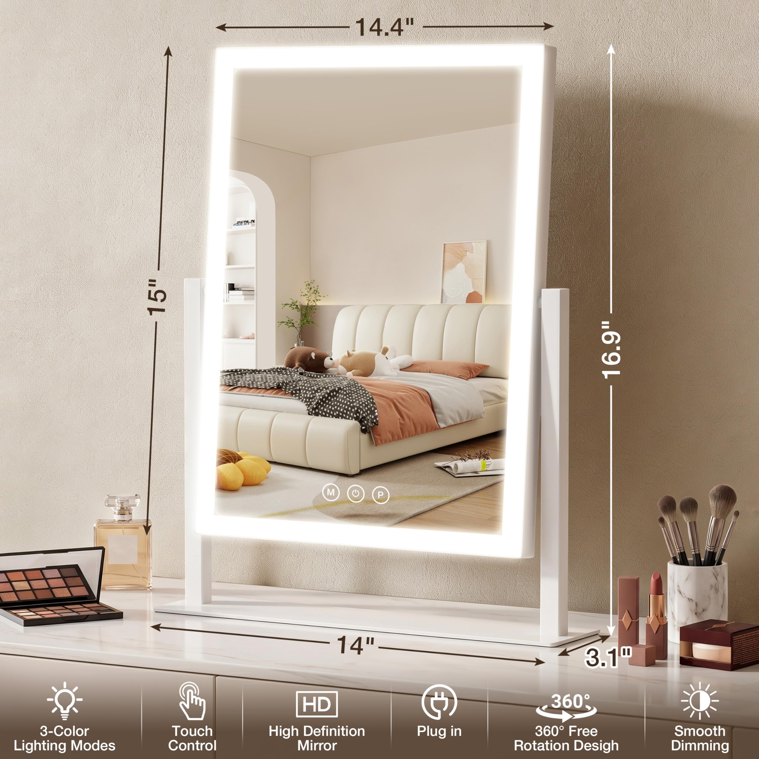 Acoolda Vanity Mirror with Lights,16.9"x 14" Lighted Makeup Mirro - Acoolda Official Product View 2