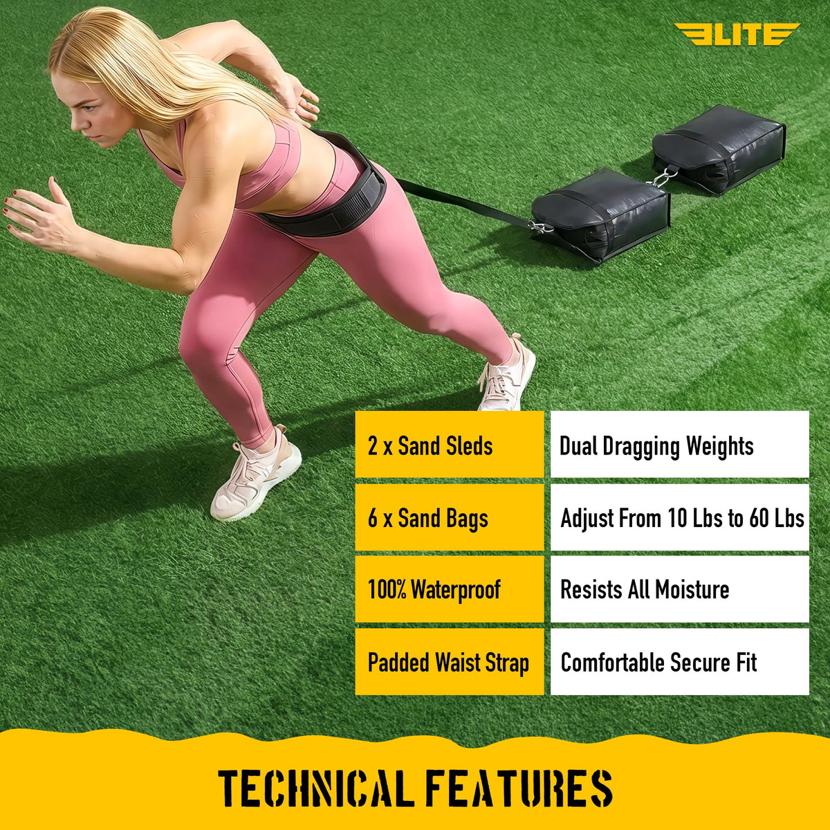 Elite Twin Sand Bag Sled Workout Sled Waterproof UNFILLED - Elite Sports Official Imagery - 8