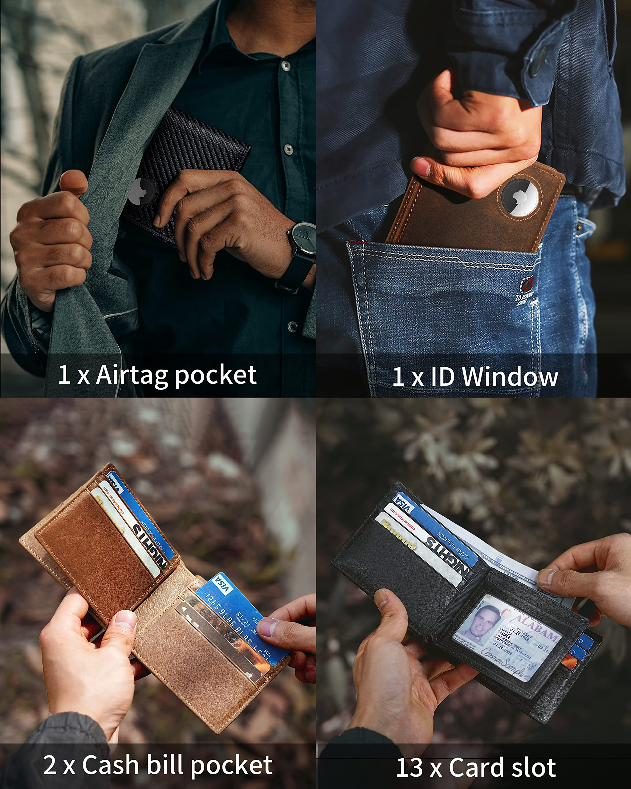Artpaxy Men's Leather AirTag Wallet – RFID Blocking