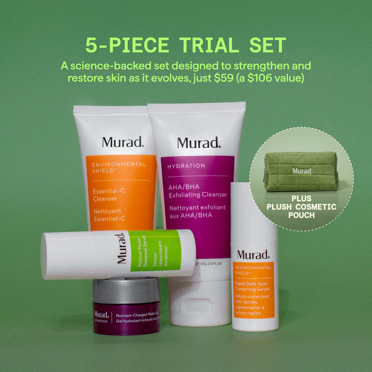 Murad Core Essentials Trial Kit 5 Piece Travel AM PM Regimen - Elefair Store Official Product Imagery - 3