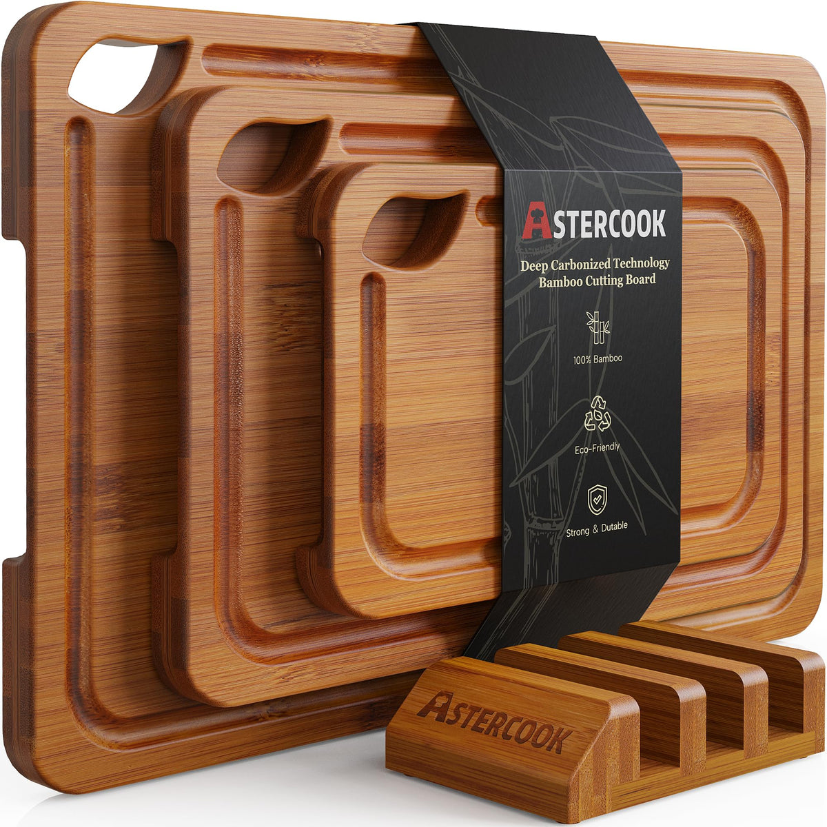 Astercook Deep Carbonized Bamboo Cutting Boards for Kitchen - Astercook Official Imagery - 1