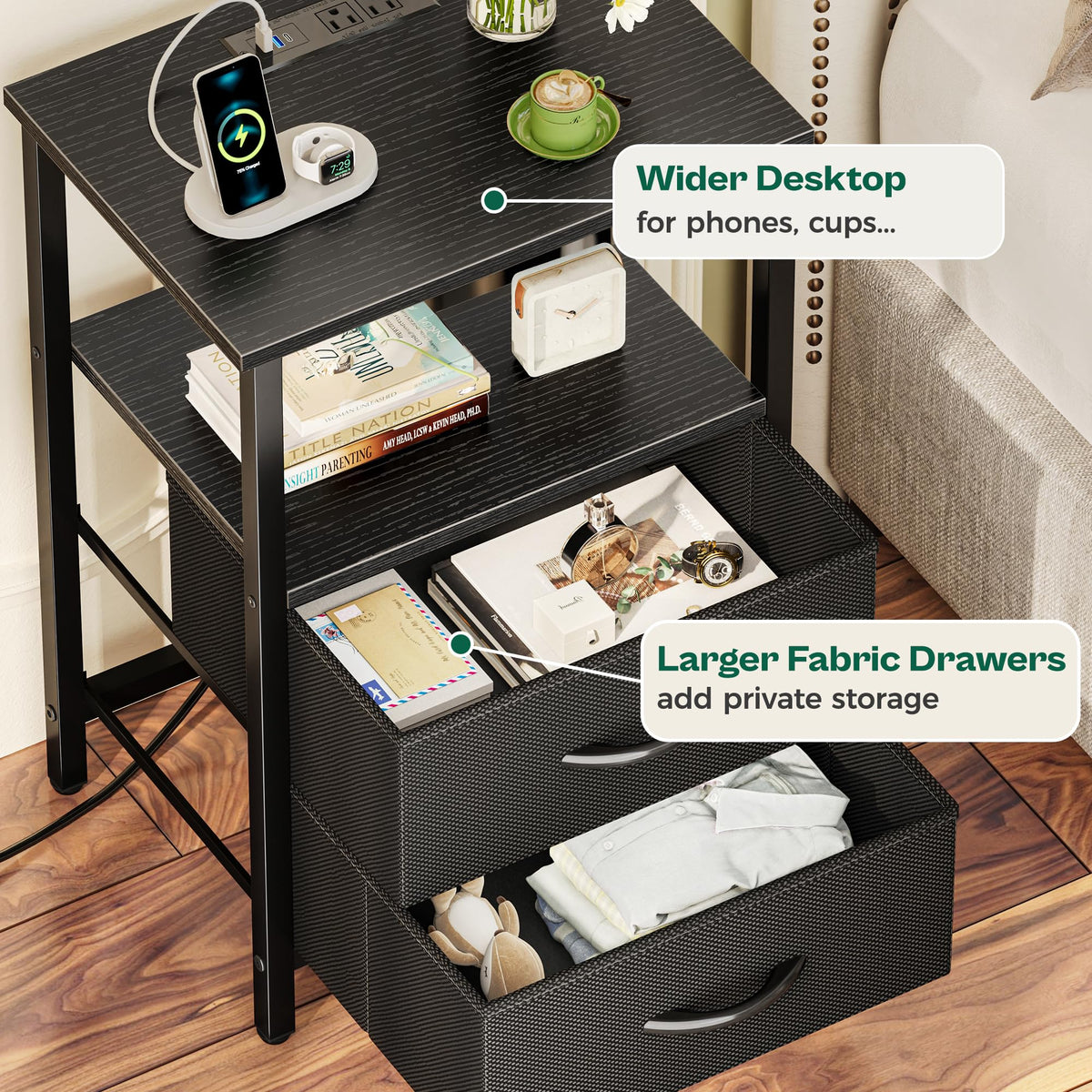 Huuger Night Stand with Charger Station and LED Lights 2 - Huuger Official Imagery - 8