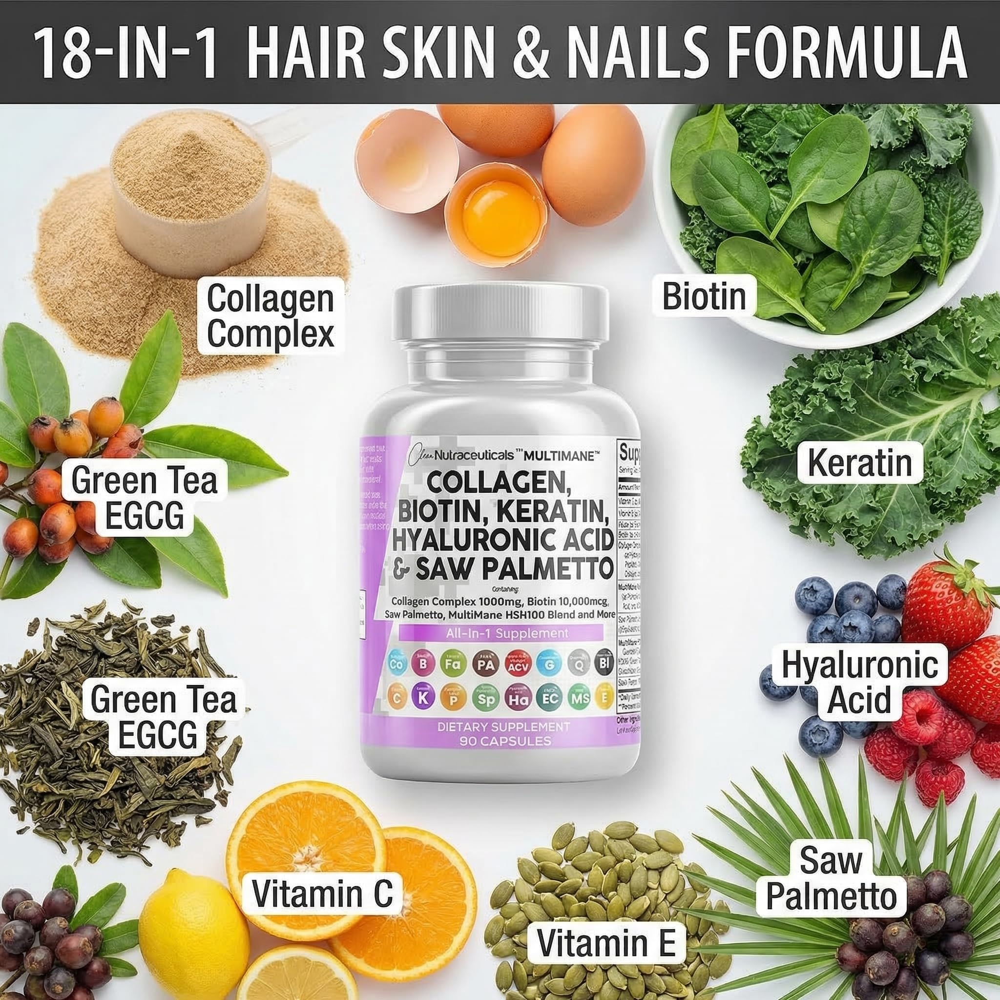 Clean Nutraceuticals Collagen Pills 1000mg Biotin 10000mcg - Clean Nutraceuticals Official Imagery - 5