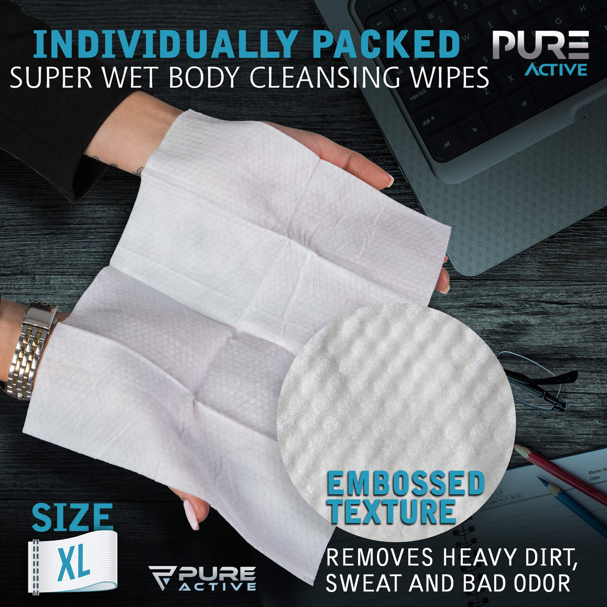 Shower Body Wipes 40 Individually Wrapped Personal Hygiene - Pure Active Official Imagery - 2