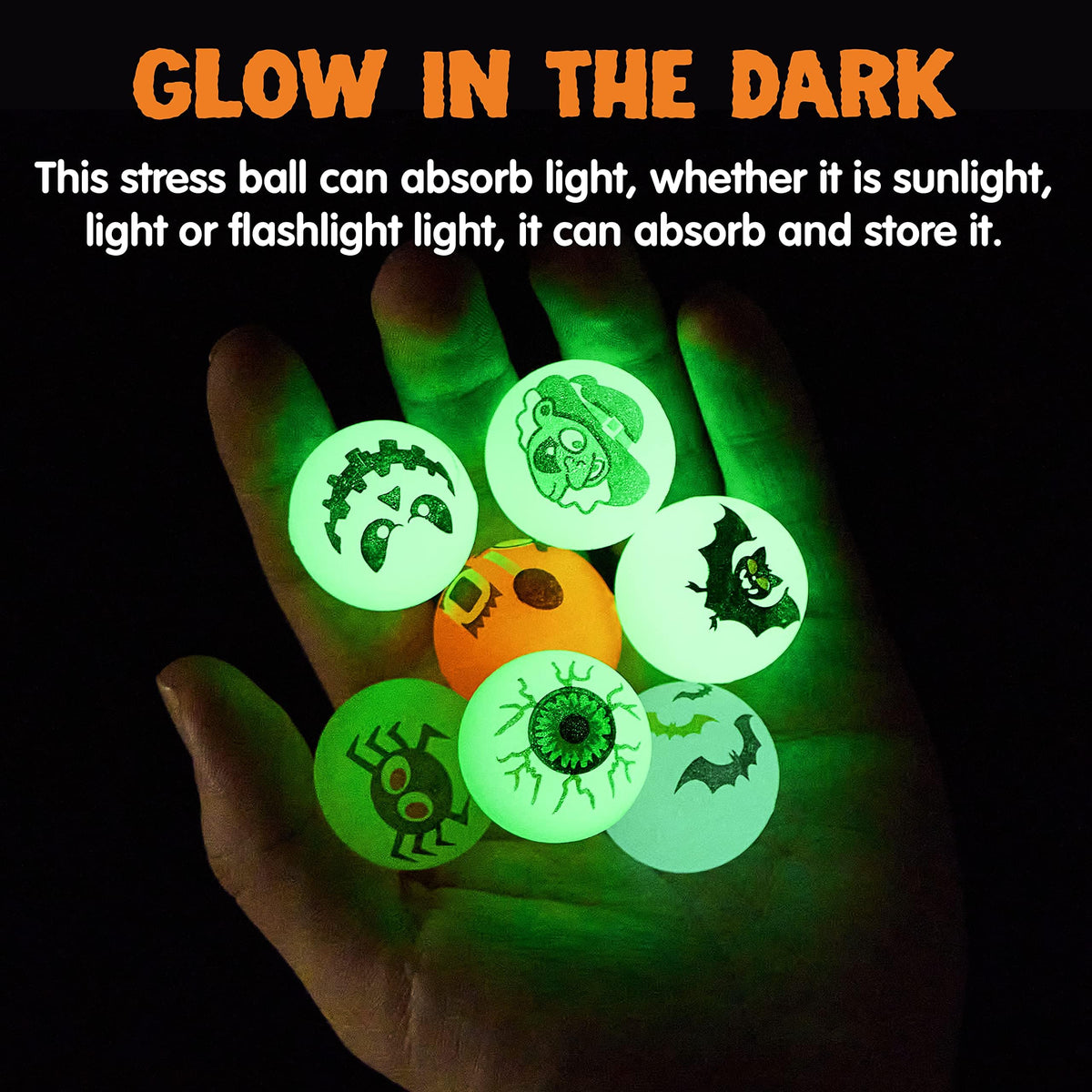 JOYIN 100 PCS Halloween Glow in The Dark Bouncing Balls 20 - JOYIN Official Imagery - 7
