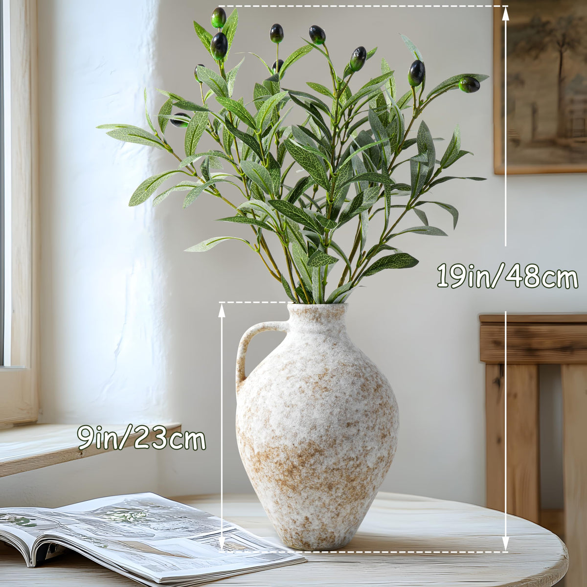 Vintage Ceramic Vase with Fake Olive Branches Farmhouse - ASHELYULLA Official Imagery - 5
