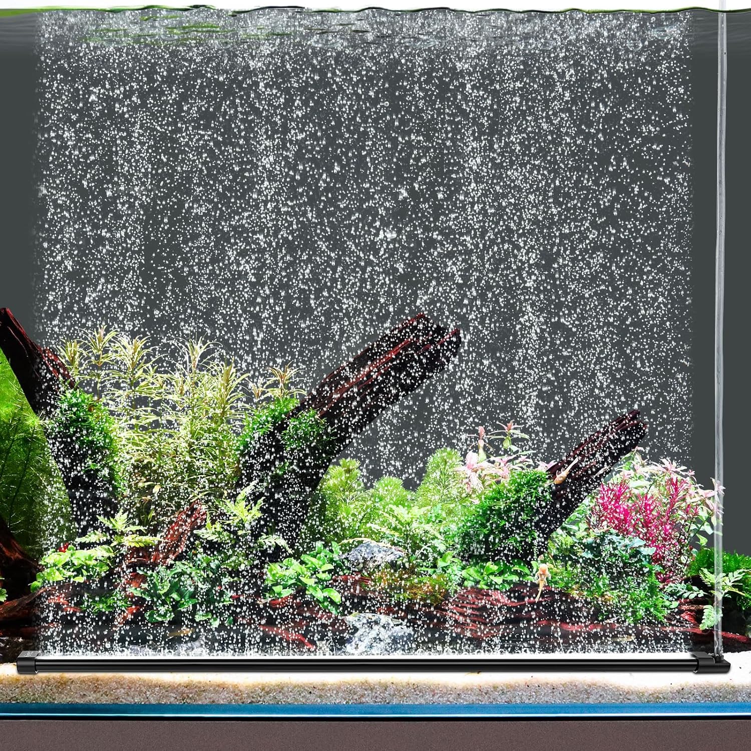 hygger Aquarium Bubble Curtain Wall with air stone and accessories, quiet fish tank aeration system with multiple bubbles.