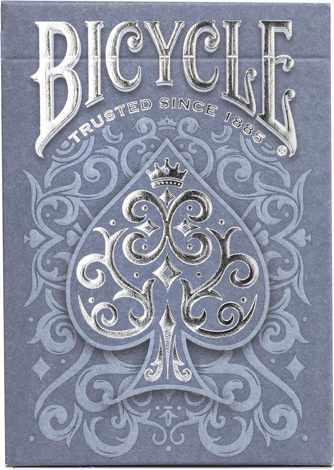 Bicycle Cinder Premium Playing Cards deck with silver smoke foil design, featuring standard playing card faces and back design.