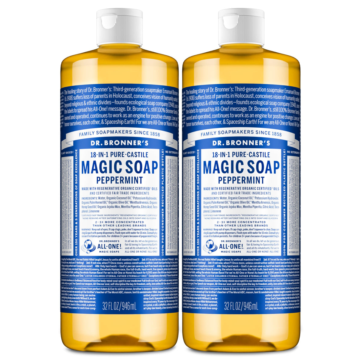 Dr Bronner s Peppermint Pure Castile Liquid Soap Body Wash - Dr. Bronner's Official Imagery - 2