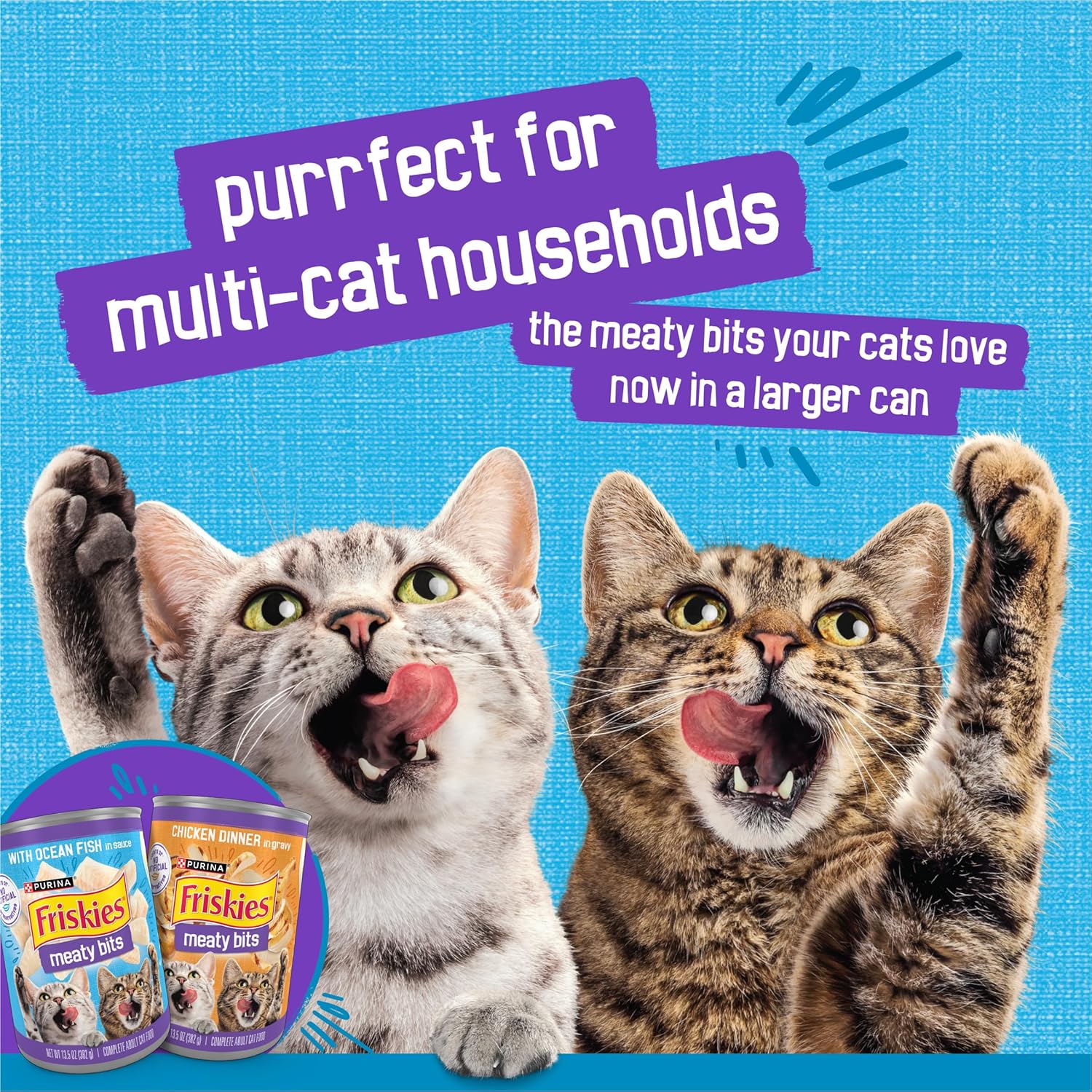 Canned Friskies Meaty Bits with Ocean Fish cat food in sauce, 13.5 oz, multi-pack of 12, wet cat food for adult cats.