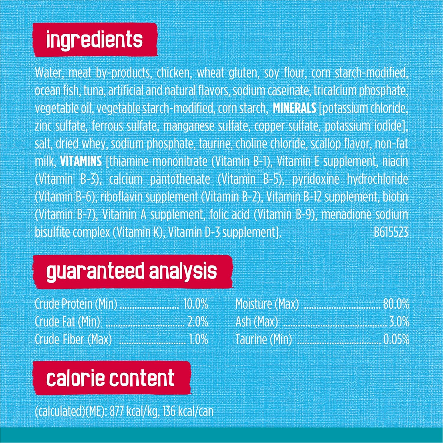 Cans of Purina Friskies Tasty Treasures wet cat food with ocean fish and tuna in scallop-flavored sauce, 24-pack, 5.5 oz cans
