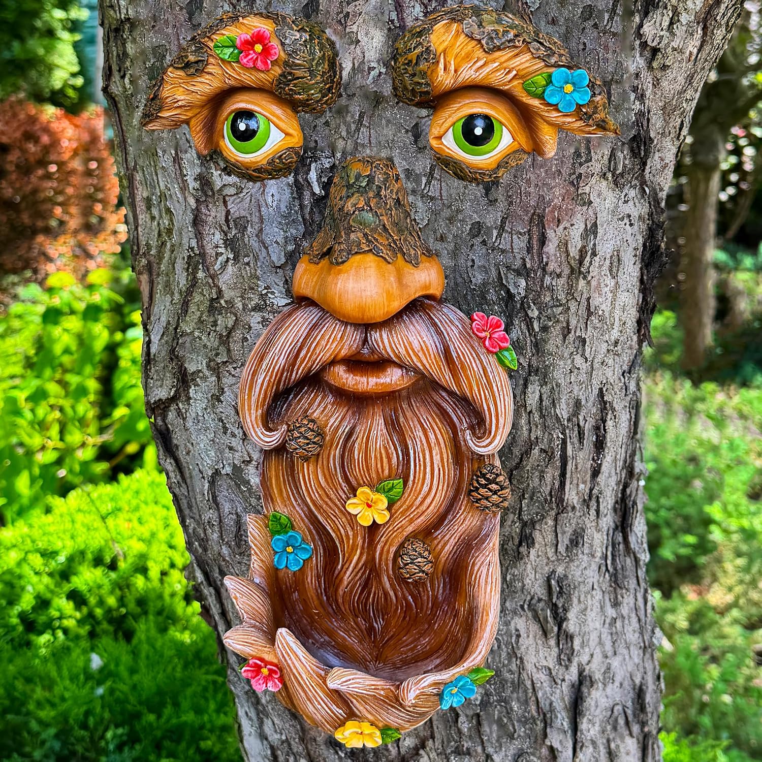 Mood Lab Tree Face Decor outdoor bird feeder featuring an old man face design, made from durable materials for garden decoration.