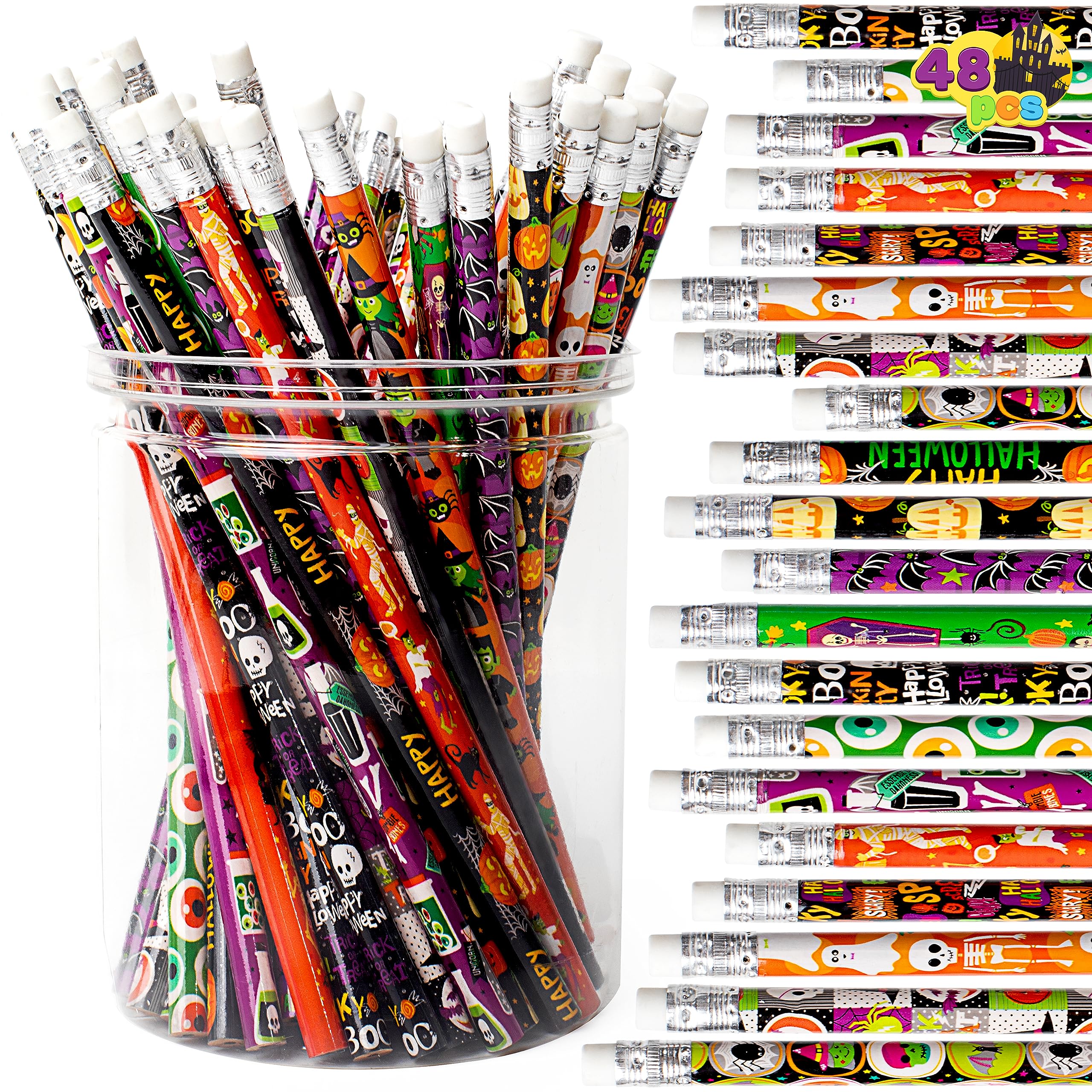 JOYIN 48PCS Halloween Pencils Bulk with Eraser, Colorful Fall - Product Imagery