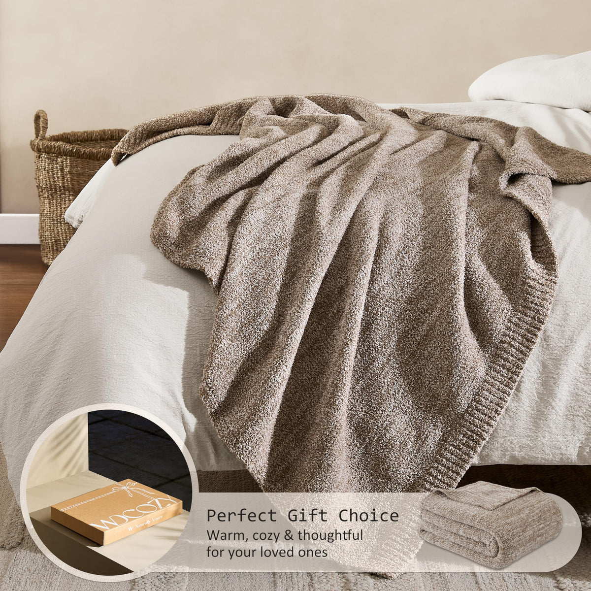WDCOZY Taupe Melange Throw Blanket for Couch Bed Travel - WDCOZY Official Imagery - 3