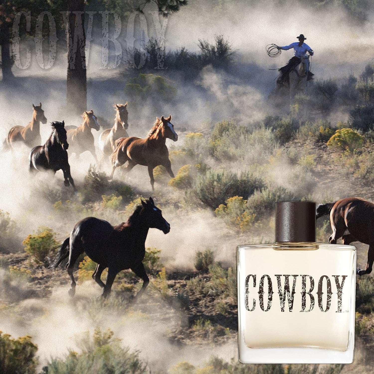 Cowboy Cologne for Men by Tru Western featuring rugged woodsy scent with fresh moss, 3.4 fl oz bottle.