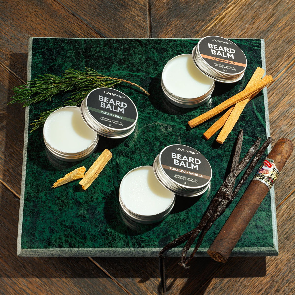 LOVERY Beard Balm for Men Gift Set in Unscented Sandalwood - LOVERY Official Imagery - 4