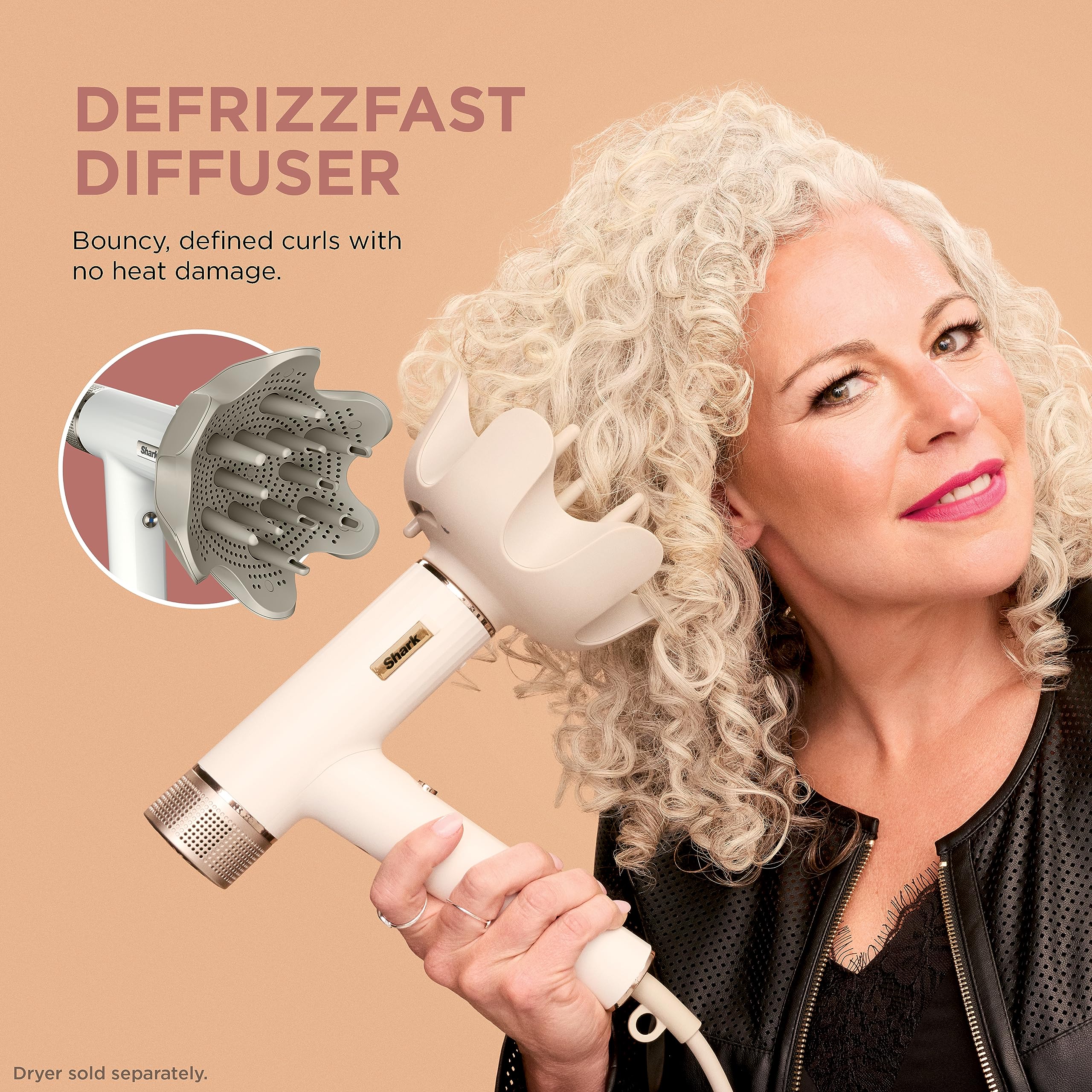Shark SpeedStyle Dryer DefrizzFast Diffuser, Curly & Coily, Stone, XSKHD3DA