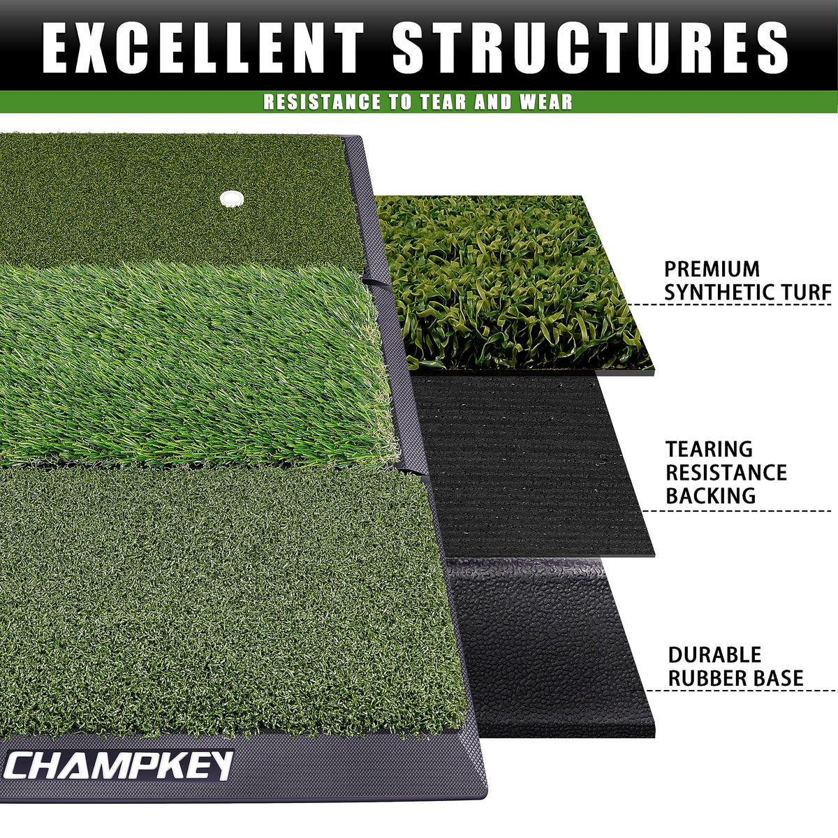 CHAMPKEY Professional Tri Turf Golf Hitting Mat - CHAMPKEY Official Imagery - 3