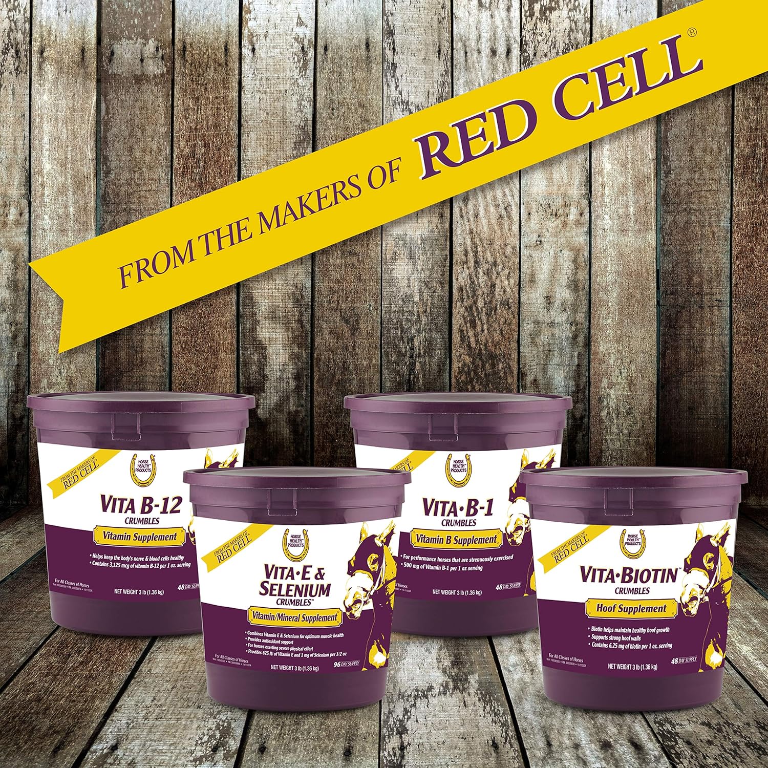 Horse Health Vita Biotin Crumbles in a 3 lb package, horse hoof supplement with biotin for healthy hooves, 48-day supply.