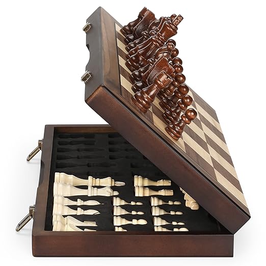 Magnetic wooden chess set with handmade pieces and a 15-inch chessboard, designed for adults and kids by Hurdaos