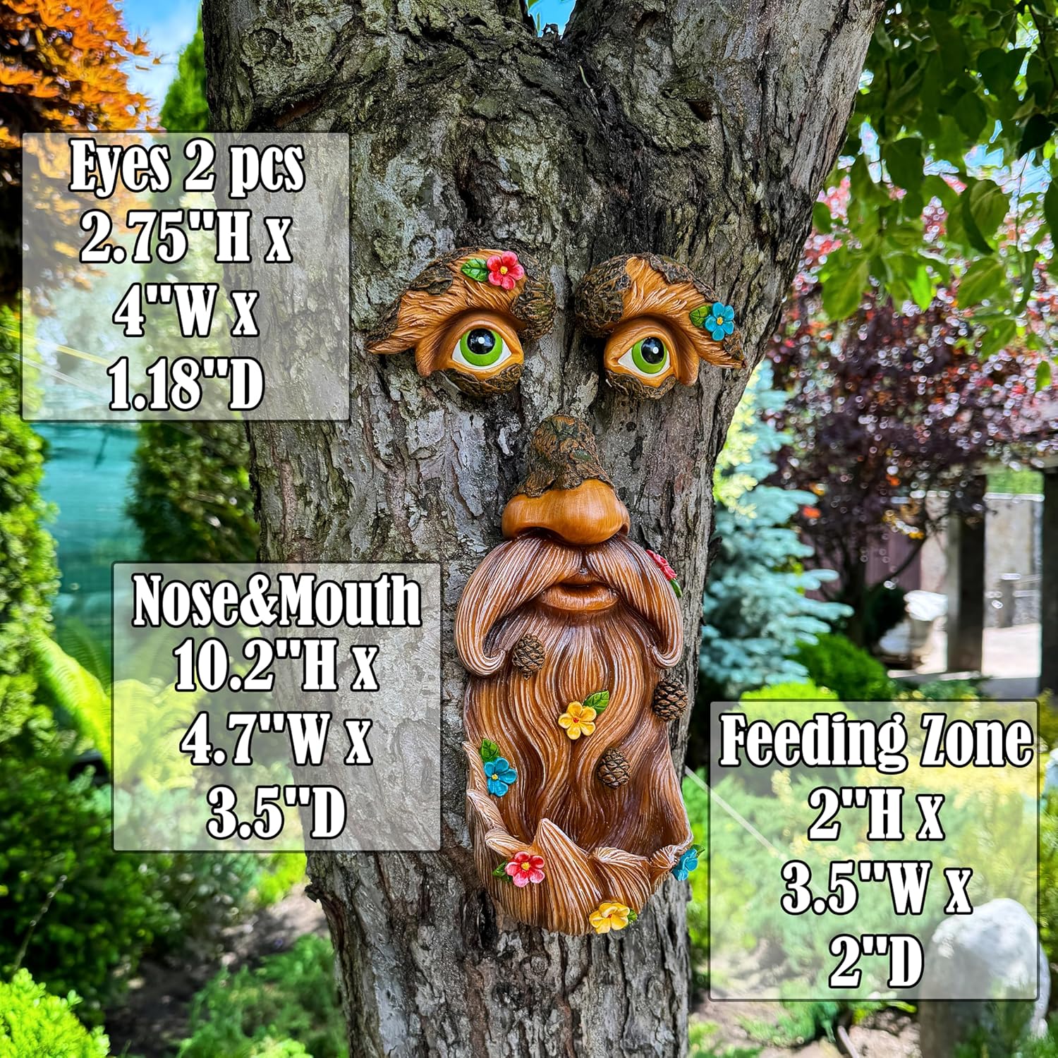 Mood Lab Tree Face Decor outdoor bird feeder featuring an old man face design for garden or yard decoration.