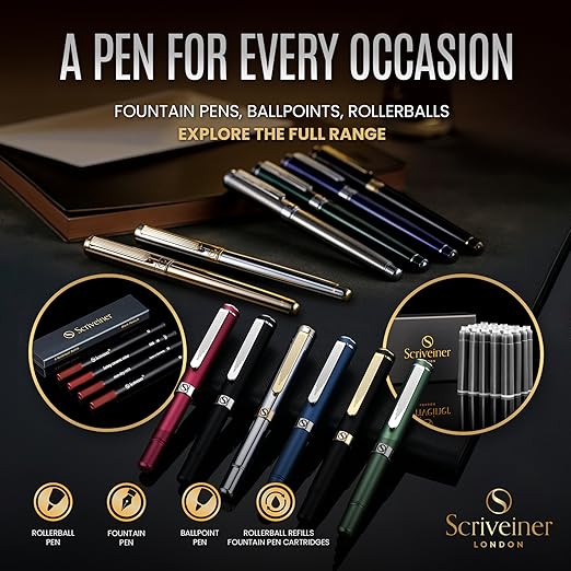 Scriveiner heavy gold rollerball pen with gold plating, compact luxury pocket pen, featuring a sleek design and premium finish.