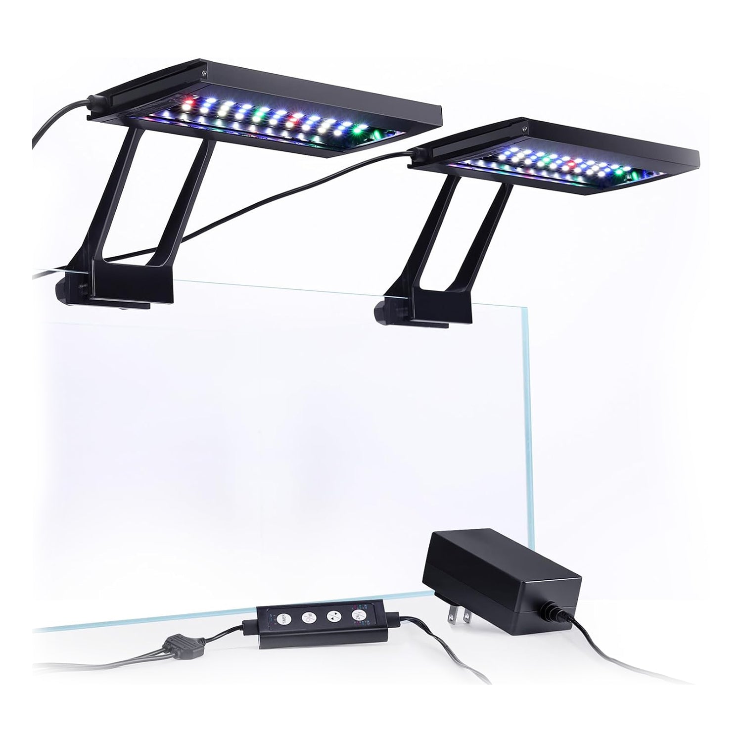 hygger clip-on aquarium LED light with multi-channel controller illuminating a fish tank, suitable for 24/7 aquarium lighting.