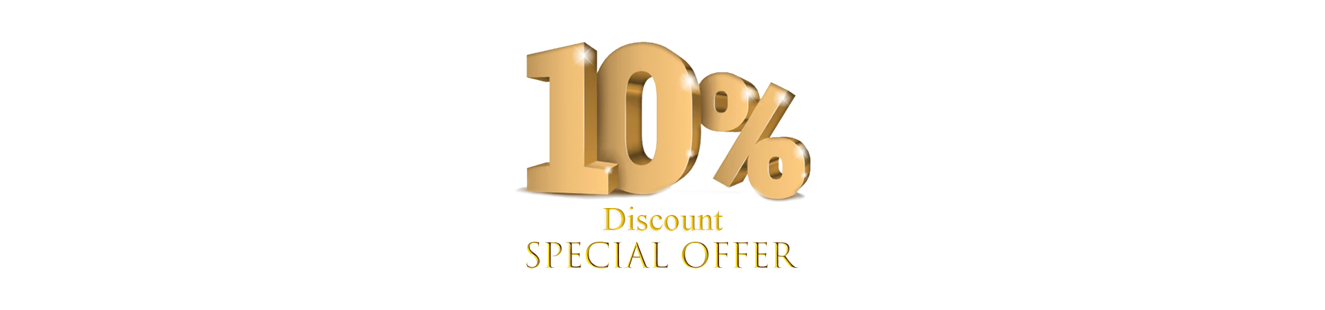 10% discount special offer banner in gold letters on white background