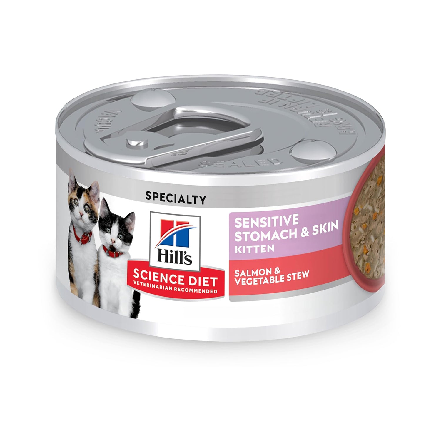 Hill's Science Diet Sensitive Stomach & Skin kitten food bag with image of the product packaging.