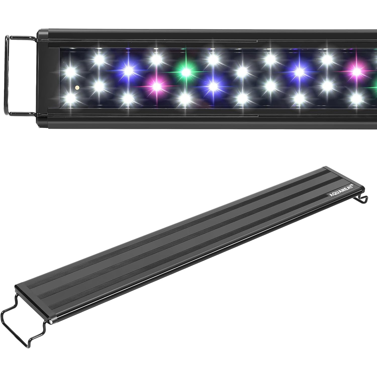 AQUANEAT full spectrum LED aquarium light installed in an aquarium for 18 to 24 inches, providing vibrant illumination for aquatic life.