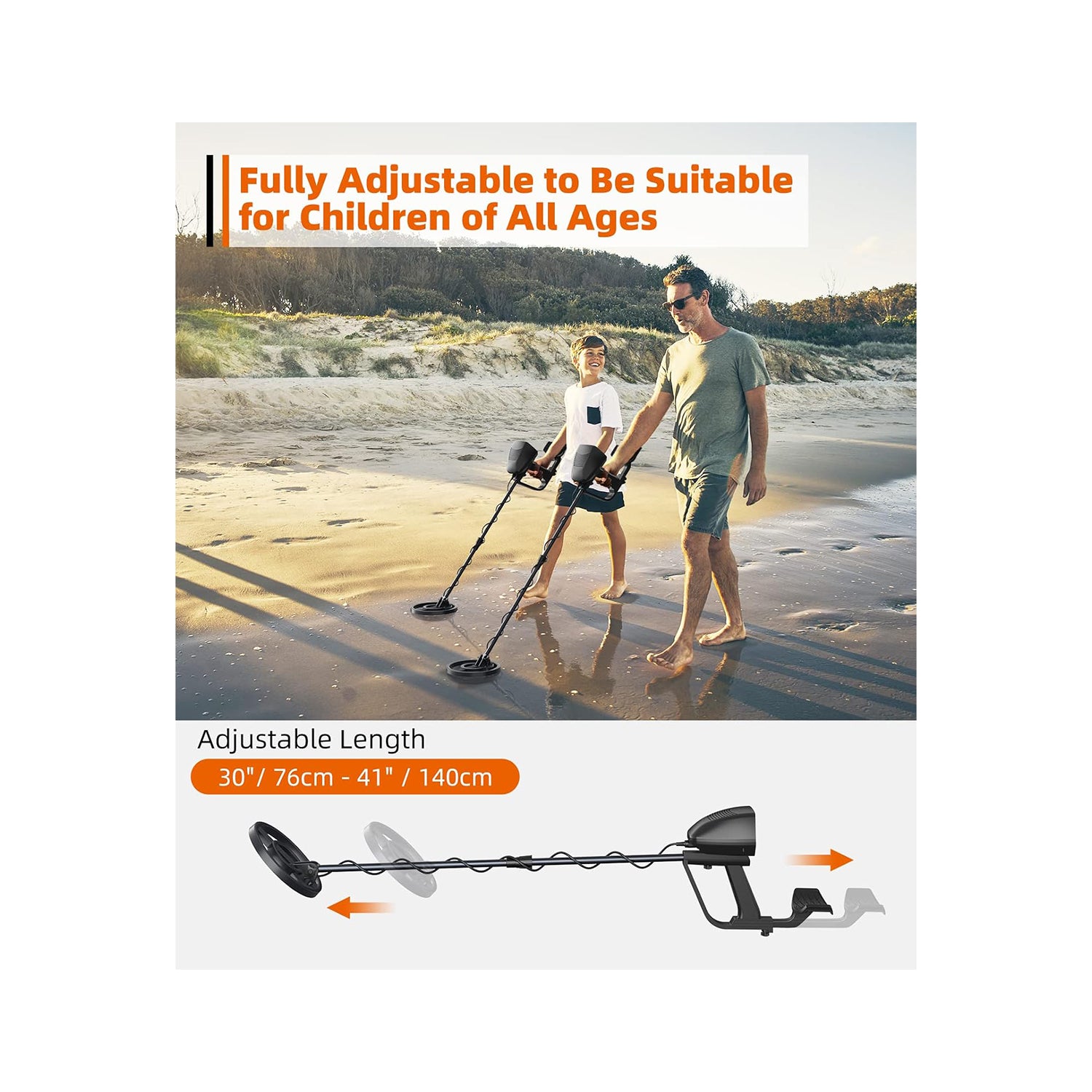 Metal Detector for Kids, 8" Waterproof Coil, Fun LCD Display with All Metal & Disc Modes