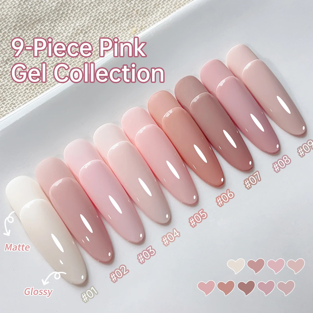 Pink semi-solid nail polish glue in 9 vibrant colors, popular for nail salon use, with a smudge-resistant, high-saturation finish.