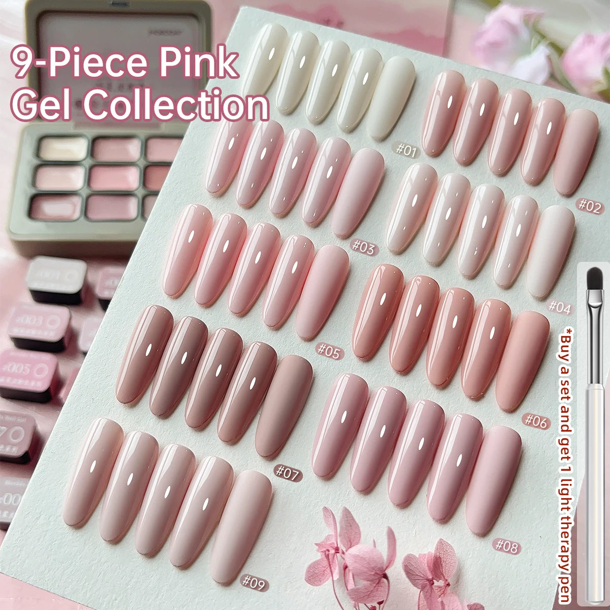 Pink semi-solid nail polish glue in 9 vibrant colors, suitable for nail salon use, with a smudge-resistant, high-saturation formula.