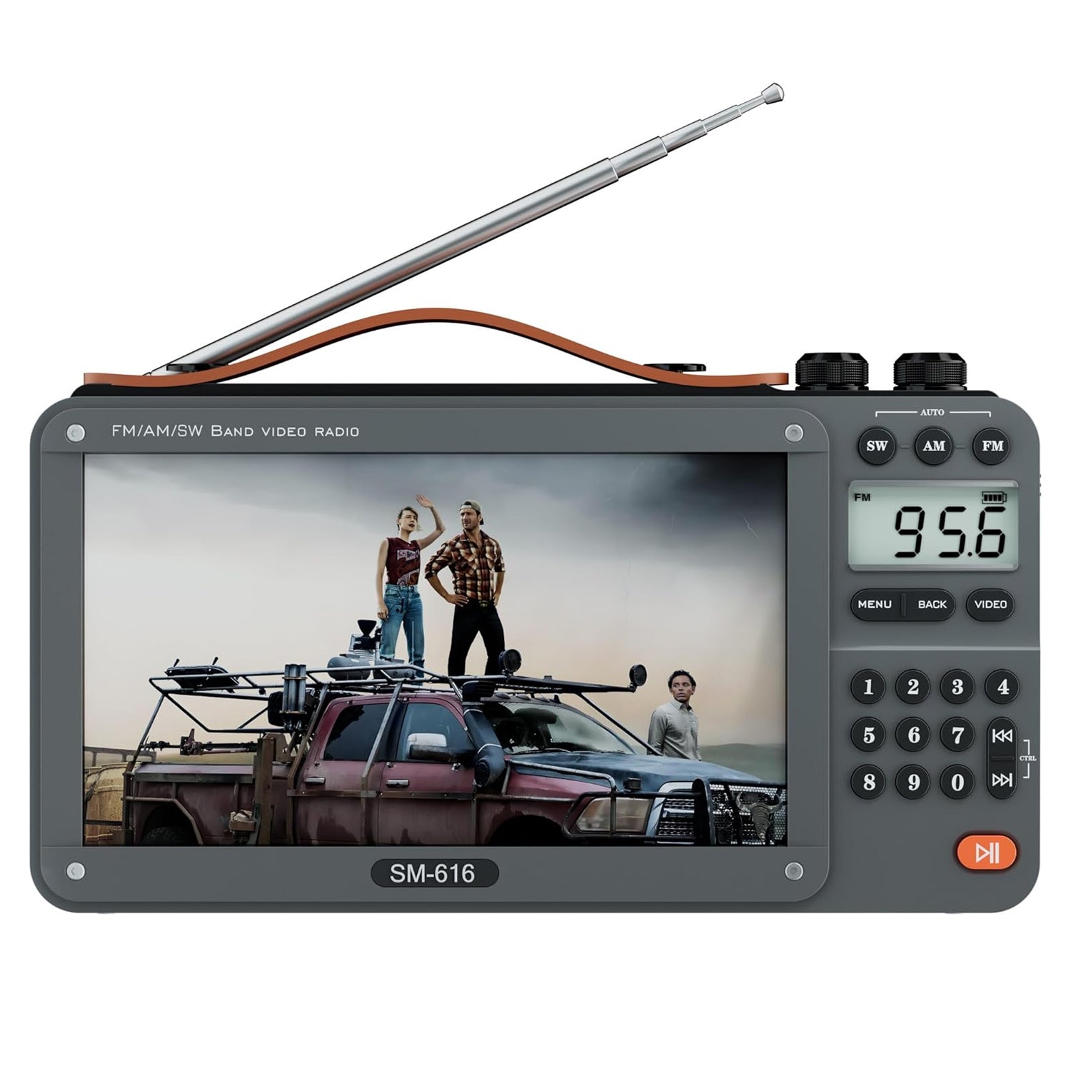 720P 7-inch screen AM FM radio with Bluetooth speaker and rechargeable battery, featuring movie and video playback by ONGTEED.