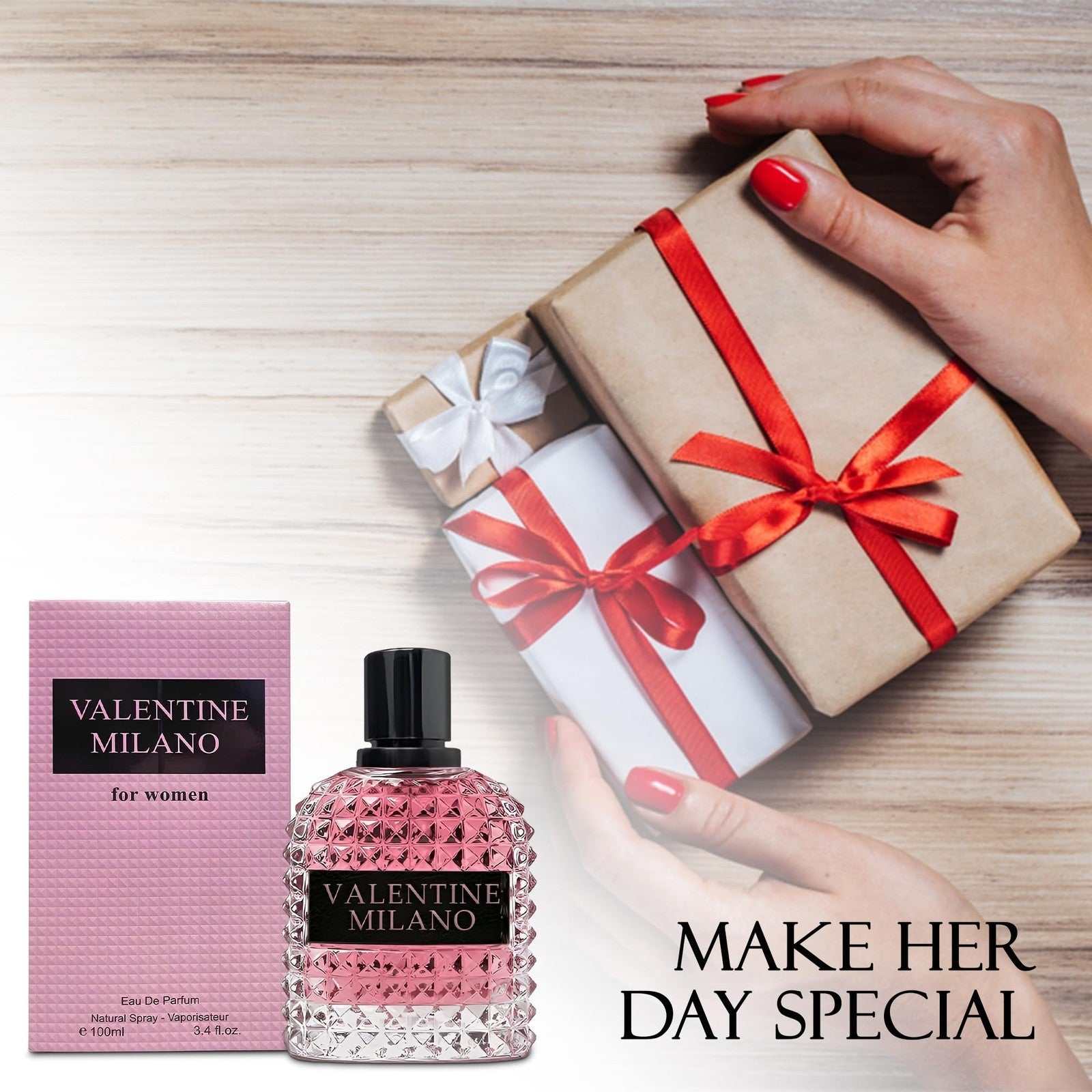 A CENTER Milano Women Perfume EDP Spray 100ml bottle with vanilla jasmine scent in modern black wooden packaging