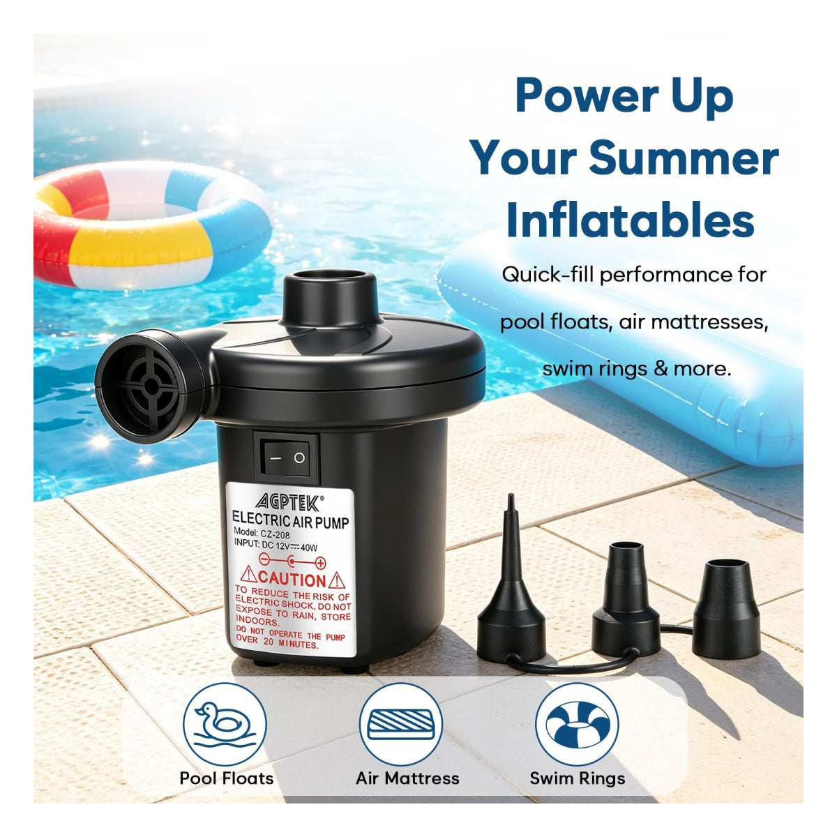 AGPTEK Electric Air Pump for Inflatables,110V AC & - View 7